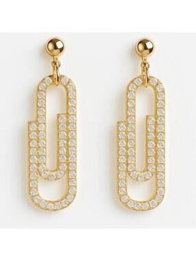 Gold Paperclip Link Dangle Earrings